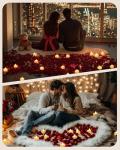 1000 Artificial Rose Petals and Heart LED Candles