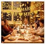 Just Married Gold Glitter Banner with Heart Garland
