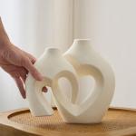 Heart Shaped White Ceramic Vases Set of 2