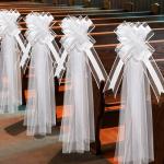 12 Large Wedding Pew Bows with Tulle Tails