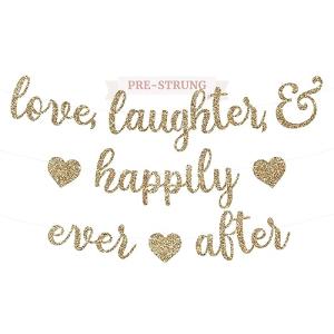 Gold Glitter Love & Laughter Bridal Banner