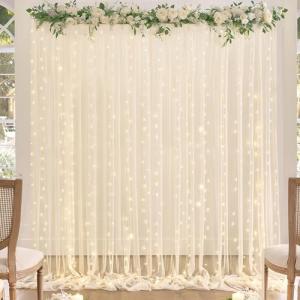 Champagne Tulle Curtain with Lights for Weddings