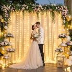 Champagne Tulle Curtain with Lights for Weddings