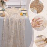 Snowkingdom 10 Ft Gold Table Runner, Sheer Gauze Chiffon Tulle Cheesecloth Sequin Glitter Metallic Foil, Table Decorations for Home Wedding Anniversary Party Birthday Holiday Christmas Thanksgiving