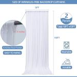 10x10ft Wrinkle Free White Backdrop Curtain for Parties Soft Fabric Drapes Wedding White Curtain Backdrop for Birthday Party Decorations Background for Photography 5x10ft, 2 Panels