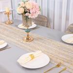 Snowkingdom 10 Ft Gold Table Runner, Sheer Gauze Chiffon Tulle Cheesecloth Sequin Glitter Metallic Foil, Table Decorations for Home Wedding Anniversary Party Birthday Holiday Christmas Thanksgiving