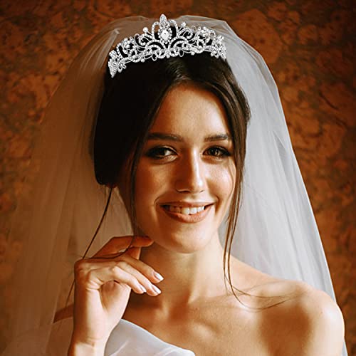 White Ribbon Edge Tiara Veil Set for Brides