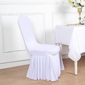 WHITE Ruffle Pleated Skirt Fitted Spandex Banquet CHAIR COVER Party Decorations
