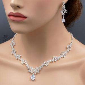 Wedding Bridal Jewelry Set Cubic Zirconia Necklace Earrings Silver Tone Women 80