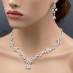 Wedding Bridal Jewelry Set Cubic Zirconia Necklace Earrings Silver Tone Women 80