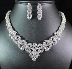 FLORAL CLEAR AUSTRIAN RHINESTONE CRYSTAL NECKLACE EARRINGS SET BRIDAL PROM N1601