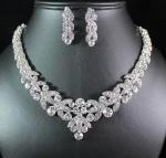 FLORAL CLEAR AUSTRIAN RHINESTONE CRYSTAL NECKLACE EARRINGS SET BRIDAL PROM N1601