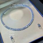 18K White Gold Plated made w Swarovski Crystal Tennis Necklace Earrings Gift Set