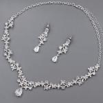 Wedding Bridal Jewelry Set Cubic Zirconia Necklace Earrings Silver Tone Women 80