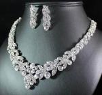 FLORAL CLEAR AUSTRIAN RHINESTONE CRYSTAL NECKLACE EARRINGS SET BRIDAL PROM N1601