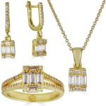 14k Gold Plated 925 Silver Simulated Diamond Ring Necklace Earrings Jewelry Set