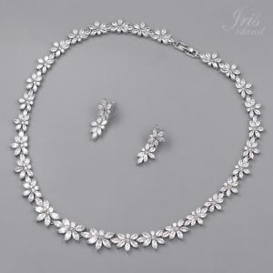 Floral Cubic Zirconia Necklace Earrings Bridal Wedding Jewelry Set Sparkle 20037