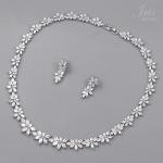 Floral Cubic Zirconia Necklace Earrings Bridal Wedding Jewelry Set Sparkle 20037