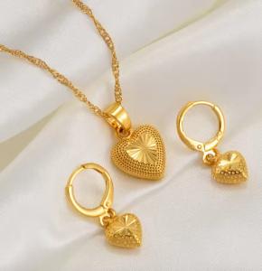 Luxury 24K Dubai Gold Heart Jewelry Set –Necklace & Earrings Gift for Her