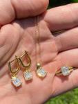 14k Gold Plated 925 Silver Simulated Diamond Ring Necklace Earrings Jewelry Set