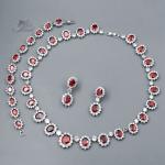 Jewelry Set Red Cubic Zirconia White Gold Plated Necklace Bracelet Earrings 6259