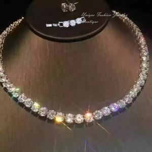 18k White Gold Plated Tennis Necklace Earrings Set made w Swarovski Crystal