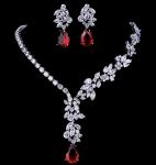 18k White Gold Plated Red Garnet Gemstone Necklace Earrings Christmas Gift Set