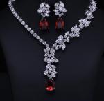 18k White Gold Plated Red Garnet Gemstone Necklace Earrings Christmas Gift Set