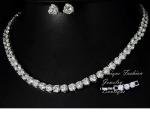 18k White Gold Plated Tennis Necklace Earrings Set made w Swarovski Crystal