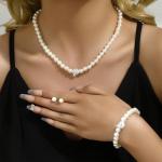 Womens Classic Pearl Necklace Bracelet Earrings Set Bridal Wedding Jewelry