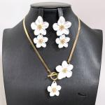 Women's Elegant Alloy White Flower Pendant Necklace Earring Set Fashion Jewelry