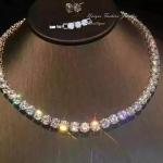 18k White Gold Plated Tennis Necklace Earrings Set made w Swarovski Crystal