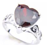 Beautiful Red Garnet Heart Necklace, Dangle Earrings, & Ring Size 8 Set