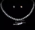 18k White Gold Plated Tennis Necklace Earrings Set made w Swarovski Crystal