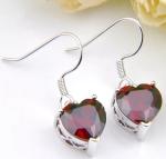 Beautiful Red Garnet Heart Necklace, Dangle Earrings, & Ring Size 8 Set