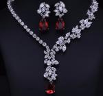 18k White Gold Plated Red Garnet Gemstone Necklace Earrings Christmas Gift Set
