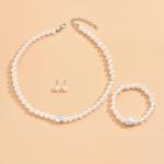 Womens Classic Pearl Necklace Bracelet Earrings Set Bridal Wedding Jewelry