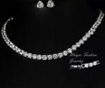 18k White Gold Plated Tennis Necklace Earrings Set made w Swarovski Crystal