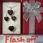 Beautiful Red Garnet Heart Necklace, Dangle Earrings, & Ring Size 8 Set
