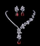 18k White Gold Plated Red Garnet Gemstone Necklace Earrings Christmas Gift Set