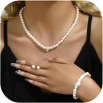 Womens Classic Pearl Necklace Bracelet Earrings Set Bridal Wedding Jewelry