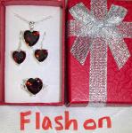 Beautiful Red Garnet Heart Necklace, Dangle Earrings, & Ring Size 8 Set