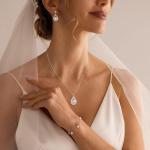 Silver Pearl Bridal Jewelry Set Necklace Bracelet Earrings Wedding Gift