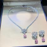 18k Platinum Filled Lab-Created Pink Sapphire Necklace Earrings Set Women’s Gift