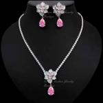 18k Platinum Filled Lab-Created Pink Sapphire Necklace Earrings Set Women’s Gift