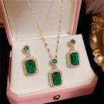 Elegant 3-piece Jewelry Set – Emerald Ring, Necklace & Earrings for Weddings
