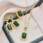 Elegant 3-piece Jewelry Set – Emerald Ring, Necklace & Earrings for Weddings