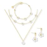 Kysppreu Gold Jewelry Set for Women Dainty 18K Gold Silver Plated Layered Daisy Pearl Flower Choker Necklaces Set Flower Bracelet & Drop Earrings Wedding Jewelry for Christmas Birthday Gifts