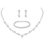 Tatibana Crystal Wedding Jewelry Set, Silver Necklace Earrings Bracelet Crystal Bridal Wedding Jewelry Sets for Brides Bridesmaid Prom Costume Accessories