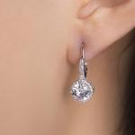 Mia Sarine Rhodium Plated 925 Sterling Silver Cubic Zirconia Halo Lever Back Dangle Bridal Earrings for Women White